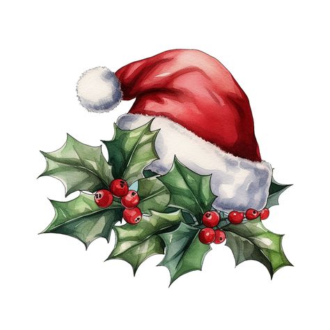 Png Christmas Images, Christmas Children Illustration, Christmas Decor Illustration, Digital Christmas Art, Christmas Hat Drawing, Christmas Png Free, Santa Hat Painting, Christmas Clip Art Free, Poinsettia Illustration