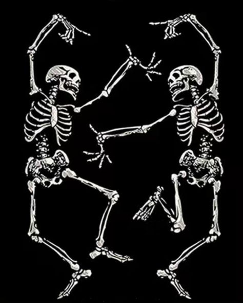 2 Skeletons Dancing, Animated Skeleton Art, Graphic Design Skeleton, Skeletons Laying Down Together, Skeleton Doing Stuff, Halloween Skeletons Wallpaper, Skeleton Playing Saxophone, Spooky Poster Design, Halloween Posters Vintage