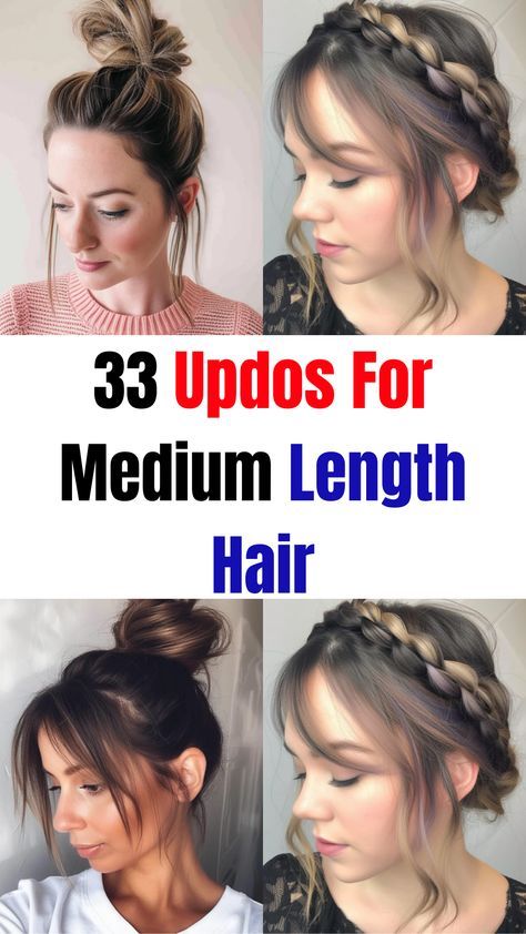 Up Do Shoulder Length Hair, Updos For Work Medium Length Hair, Mid Length Hair Dos, Hairdo For Medium Length Hair, Updo Medium Hair, Haircuts For Fat Faces And Double Chins, Shoulder Length Hair Updo, Upstyles For Medium Hair, Updos For Shoulder Length Hair