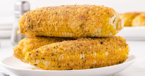 Deep Fried Corn on the Cob Fried Corn On The Cob Recipe, Deep Fried Corn, Fried Corn On The Cob, Fresh Corn On The Cob, Cornmeal Crust, Dirty Fries, Buttered Cabbage, Mexican Corn Salad, Corn Dishes