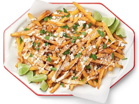 Get Elote-Style French Fries Recipe from Food Network Mexican Fries, French Fries Recipe, The Food Network, Football Party Food, Fries Recipe, Food Network Magazine, Tex Mex Recipes, Food Trailer, Sweet Food