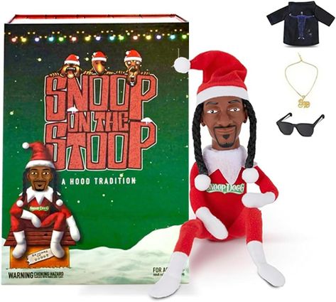 Snoop Dogg Snoop on a Stoop 2023, Snoop Dogg Elf on The Shelf, Toy 12" Figurine Elf, Plush Toys, Includes Elf Toy, Extra Tshirt, Sunglasses, Chain, Box + Bonus Card (Limited Edition) Snoop On A Stoop, Big Gift Boxes, Elf Toy, Christmas Elf Doll, Toy Shelves, Elf Doll, Christmas Pendant, Snoop Dogg, Christmas Elf