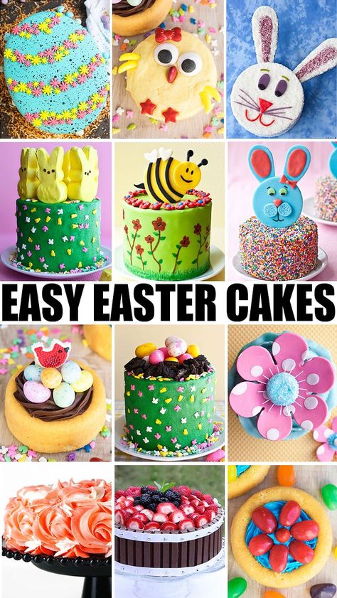 Collection of quick and easy EASTER CAKE IDEAS, tutorials and recipes including bunny cakes, baby chick cakes, nest cakes, Peeps cake, jelly bean cakes, flower cakes and more! From cakewhiz.com #easter #cakedecorating #cakedesign #partyfood #easterbunny #dessert #dessertrecipes #howto #kidsparty #cake Easter Cake With Peeps, Easter Cake Ideas Easy, Easy Easter Cakes Ideas, Easter Cakes And Cupcakes, Easy Easter Cakes, Easter Cakes Ideas, Easter Chick Cake, Easter Bunny Cakes, Easy Easter Cake