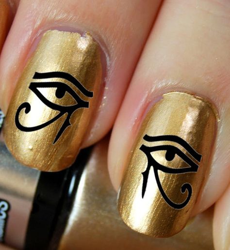 36 Nail Art DECALS Eye of Horus / Ra EGYPTIAN Black Waterslide Transfers Nail Stickers on Etsy, $5.02 Ankh Nail Design, Ankh Nails, Egyptian Nails, Black Gold Nails, Egyptian Cross, Egyptian Fashion, Egyptian Eye, Manicure Inspiration, Black Gold Jewelry