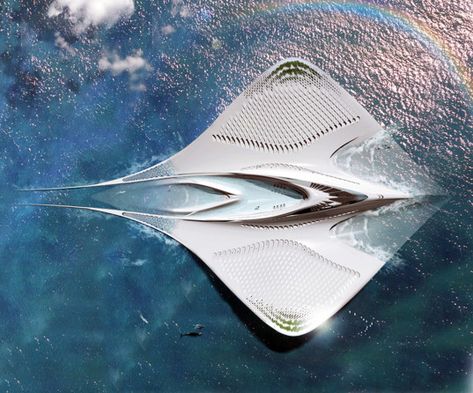 Architecture Cool, Floating Architecture, Eco City, Eco Architecture, Floating City, Manta Ray, Yacht Design, Futuristic City, Future City