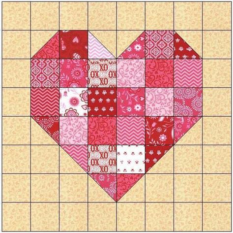 Scrappy Heart Quilt Block Pattern | Craftsy Scrappy Heart Quilt, Geometry Project, Heart Quilt Block, Wedding Quilts, Log Cabin Quilt Blocks, Heart Quilt Pattern, Quilt Square Patterns, Fabric Ideas, Patchwork Quilt Patterns