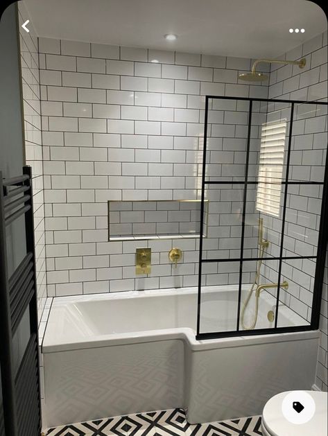 Small Bathroom With Bath Shower Combo, Bathroom Decor Ideas Uk, Crittal Bathroom Screen, Family Bathrooms Modern, Small Shower Over Bath Ideas, Small Bathroom Remodel Shower Over Bath, Small Bath Shower Combo Ideas, Shower Bath Small Bathroom, Bathroom Ideas Bath And Shower Combo