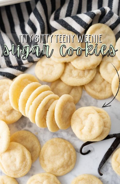 Bite Size Cookie Recipes, Subway Sugar Cookie Recipe, Cookies With Dipping Sauce, Mini Snickerdoodle Cookies, Mini Sandwich Cookies, Small Cookies Ideas, Tiny Cookies Recipe, Mini Peanut Butter Cookies, Plain Cookies Recipes