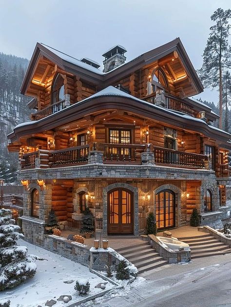 Log Cabin Mansions, Wood House Design, Log Cabin Exterior, Modern Log Cabins, Mountain Dream Homes, Dream Life House, Log House, Cabin House Plans, House Arch Design