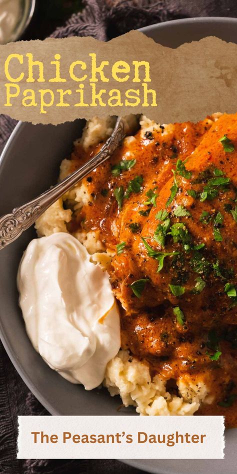 Hungarian Chicken Paprikash Recipe, Chicken Paprika Recipe, Authentic Chicken Paprikash, Chicken Peperkash, Paprika Chicken And Rice, Chicken Paprikash Slow Cooker, Spetzel Recipe, Chicken Paprikash Hungarian, Saucy Chicken Recipes