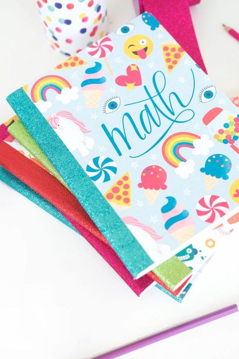 These printable composition notebook covers are perfect for school-age kids and grown ups too! If you love colorful designs, these are for you! Copy Cover Design School Handmade, Diy Notebook Cover For School, Stationary Diy, Organized School, تزيين دفاتر, Escuela Diy, Diy Crafts For School, Diy Notebook Cover, Composition Notebook Covers