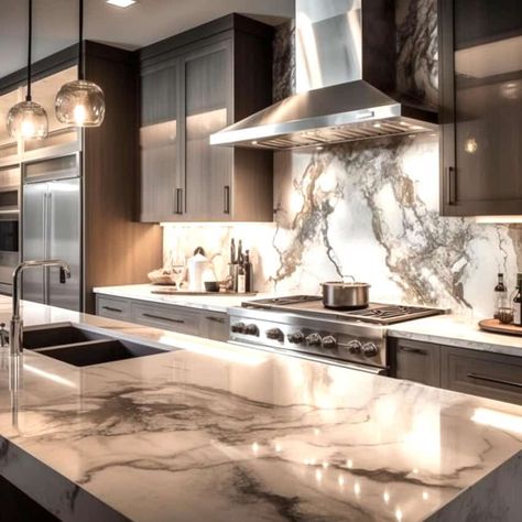 Porcelain Kitchen Backsplash, Onyx Backsplash Kitchen, Marble Slabs Kitchen Backsplash, Porcelain Backsplash Kitchen, Slab Backsplash Kitchen, Veiny Marble, Slab Backsplash, Taupe Kitchen, Modern Kitchen Backsplash