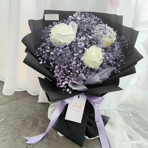 Black Purple Bouquet, Black Rose Bouquet, Single Flower Bouquet, Purple Flower Bouquet, Black Bouquet, Purple Valentine, Graduation Flowers, Luxury Flower Bouquets, Selamat Hari Raya