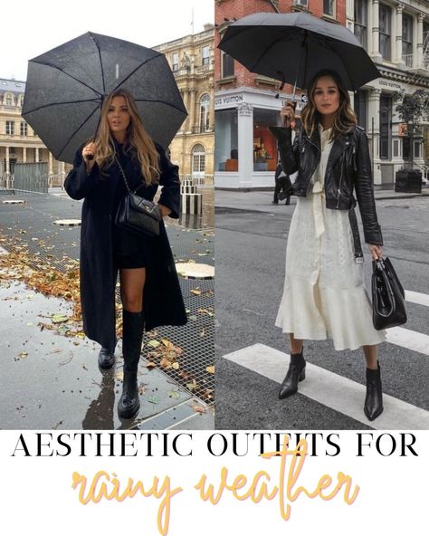 25 Practical And Cute Spring Rainy Day Outfits - ljanestyle Fall Rainy Outfits Women, How To Dress For A Rainy Day, Outfit In Rainy Days, Cute Spring Rainy Day Outfits, Date Night Rainy Day Outfit, Cute Raining Day Outfit, Spring Rainy Day Outfit Casual Chic, Summer Outfit Rainy Days, Dress Rainy Day Outfits