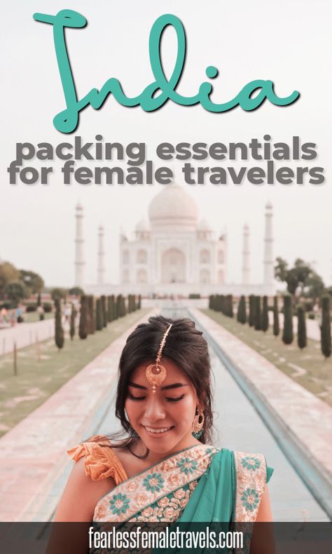 India packing list for female travelers. Featuring the essential solo travel products you need to pack for your trip to India, plus what you can leave at home and what to buy when you're shopping in India! What To Pack For India Women, Travel To India Packing Lists, India Packing List Woman, Packing For India Trip, Traveling To India Tips, India Trip Outfit What To Wear, India Clothing Women, What To Wear In India Woman Travel, India Travel Outfit Woman