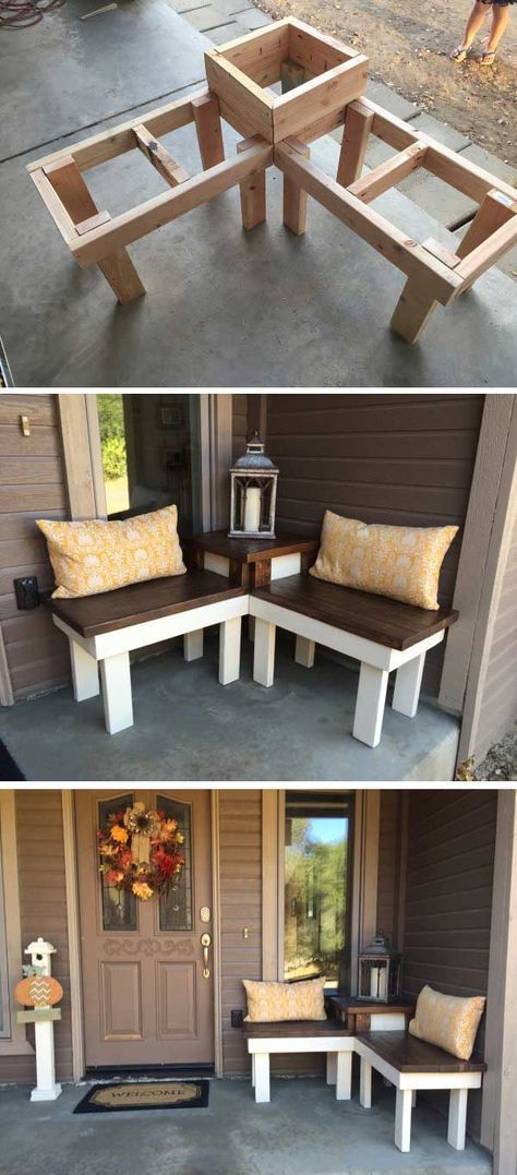 DIY Corner Bench With Built-in Table {consider building in 3 separable parts & adding latch systems to allow disassembly} Diy Corner Bench, Dröm Hus Planer, Koti Diy, Decor Ikea, Dekor Diy, Design Del Prodotto, Decorating Small Spaces, Handmade Home Decor, Pallet Furniture