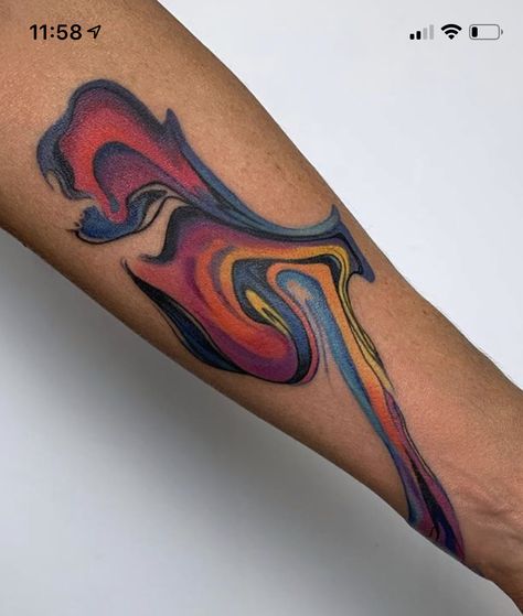 Tattoo of spilled paint effects Abstract Tattoo Colorful, Colorful Swirl Tattoo, Colorful Abstract Tattoo, Oil Slick Tattoo, Liquid Tattoo Design, Ombre Tattoos, Marble Tattoo Design, Spray Paint Tattoo, Faded Color Tattoo