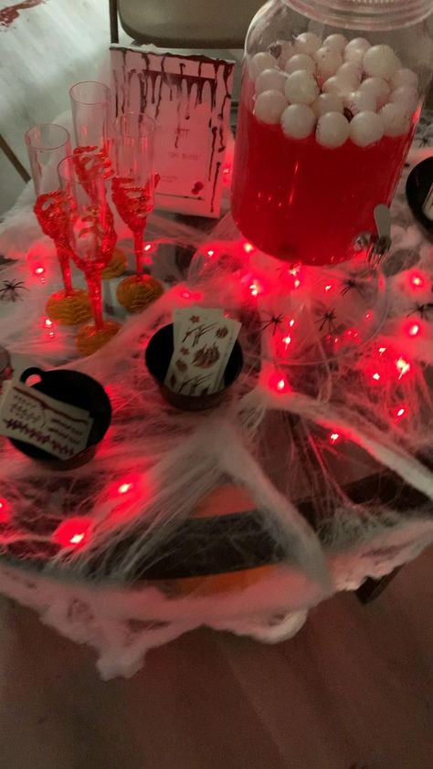 Pin on HALLOWEEN Halloween Party Tunnel, Red Halloween Party Decor, Halloween Decorations For A Party, 24th Birthday Ideas For Him Parties, Horror Themed Centerpieces, Spooky Party Ideas For Adults, Micheal Myers Birthday Party Ideas, Thriller Birthday Party, Michael Myers Birthday Party Decorations