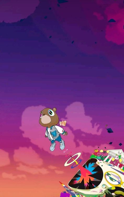 Graduation Kanye West Wallpaper, Kanye Bear Wallpaper, Kanye West Graduation Wallpaper, Kanye West Graduation Bear, Kanye West Bear, Graduation Drawing, Kanye West Wallpaper, Graduation Wallpaper, Graduation Album