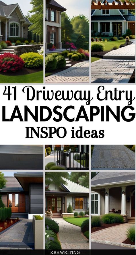 40 Modern Driveway Entry Landscaping Ideas Sidewalk Landscape Ideas, Side Driveway Ideas Front Yards, Side Of House Driveway Ideas, Landscaping Beside Driveway, Landscaping By Driveway, End Of Driveway Landscaping Ideas, Large Front Garden Ideas, Driveway Entry Landscape Ideas, Parking Pad In Front Of House