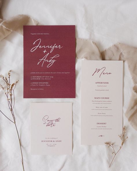 Maroon And Champagne Wedding, Wedding Invitations Maroon, Maroon Invitation, Champagne Wedding Invitations, Wedding Invitations Champagne, Simple Minimalist Wedding, Minimalist Wedding Invitation, Maroon Wedding, Printing Wedding Invitations