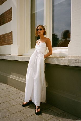 Jade Jumpsuit | Free People All White Party Outfits, White Party Outfit, Free People Jumpsuit, Boho Jumpsuit, Bridal Jumpsuit, Wedding Jumpsuit, Strapless Sweetheart Neckline, Sequin Cocktail Dress, White Party