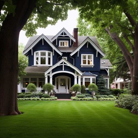 American Traditional House Exterior, Massachusetts House Exterior, Middle Class Suburban House, Outside Look Of House, Two Houses Next To Each Other, Medium Size Homes, Old Homes Exterior, Craftmans Style House Exterior Paint, Funky House Exterior