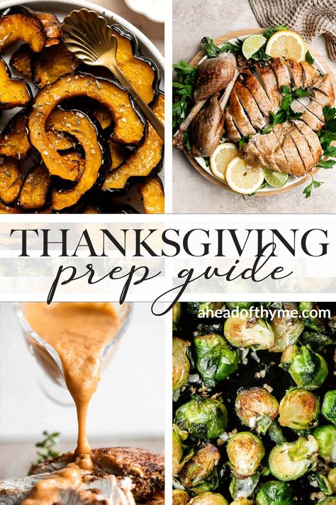 Whether it's your first time planning Thanksgiving or you are a seasoned pro, we are sharing our comprehensive Thanksgiving Dinner Prep Guide, complete with a week-by-week Thanksgiving dinner prep timeline (down to hours before the big dinner!), tons of tips on how to host your best holiday meal yet, Thanksgiving menu recipes and ideas, and free checklists to help you prepare for Thanksgiving dinner like a pro this year! #thanksgivingdinner #thanksgivingdinnerguide #howtohostth via @aheadofthyme How To Prep For Thanksgiving Dinner, How To Plan Thanksgiving Dinner, Meal Prep For Thanksgiving, Thanksgiving Meal Prep Timeline, Preparing For Thanksgiving, Turkey Ideas Thanksgiving, How To Stuff A Turkey, Thanksgiving Courses, Night Before Thanksgiving Dinner