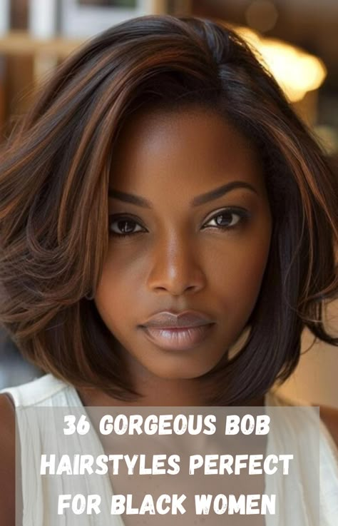 Bob hairstyles are elegant, versatile, and effortlessly chic. These 36 gorgeous bob hairstyles are tailored specifically for Black women, celebrating natural curls, textures, and protective styles. Whether you're looking for a classic bob or something more modern, there’s a look here for everyone. Natural Layered Hair Black Women, Shoulder Length Bobs For Black Women, Shoulder Length Bob Black Women Natural Hair, Medium Length Bob Hair Styles For Black Women, Long Length Bob Haircut, African American Haircuts For Women, Medium Haircut Black Women, Bobs For Black Women Side Part, Shoulder Length Hair For Black Women