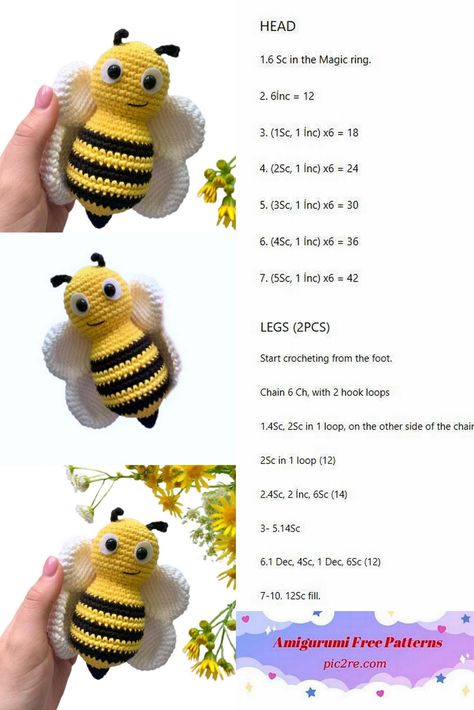 Amigurumi Bee Free Pattern – Pic2re.com Crochet Bee Pattern Free, Crochet Butterfly Free Pattern, Amigurumi Bee, Keychain Pattern, Bee Free, Bee Toys, Crochet Kids, Crochet Keychain Pattern, Crochet Bows