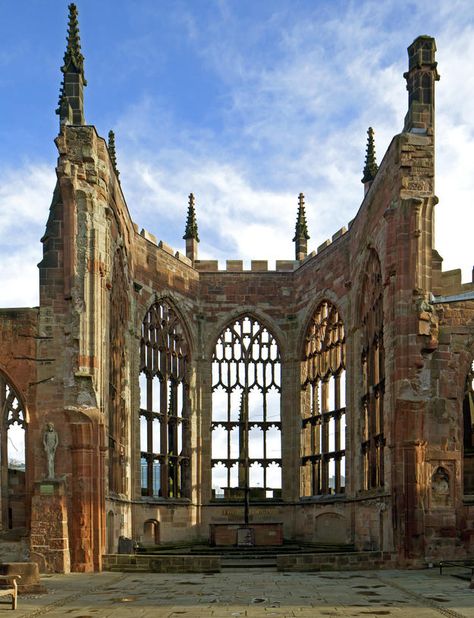 View towards the altar, 2011 Coventry Aesthetic, Etta Marcus, Cathedral Ruins, Coventry Cathedral, Temple Ruins, City Tattoo, Gothic Cathedrals, Cathedral Architecture, Western Culture