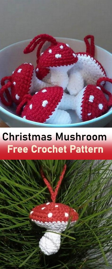 The enchanting Free Crochet Mini Christmas Mushroom Amigurumi Pattern is inspired by the festive spirit and the charm of tiny toadstools in winter wonderlands. This pattern brings a bit of woodland magic to holiday decorations, making it a delightful project for the season. Basic crochet stitches such as single crochet and double crochet are used, making this pattern accessible for beginners and enjoyable for all skill levels. The pattern is a joyful way to enhance crochet skills while indulging Crochet Mushroom Applique Pattern, Mushroom Charm Crochet, Crochet Toadstool Pattern Free, Tiny Christmas Crochet, Mini Mushroom Crochet Pattern, Crochet Mushroom Applique Pattern Free, Tiny Mushroom Crochet, Amigurumi Mushroom Free Pattern, Free Crochet Mushroom Pattern