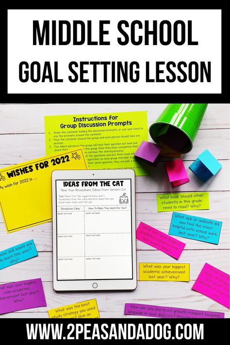 Image of a New Year's goal setting lesson Middle School Goal Setting, Goal Setting Middle School, Goal Setting For Middle School Students, Goal Setting High School, Escape Rooms For Kids, Middle School History Activities, Social Studies Activities Middle School, Christmas Reading Activities, Writing Middle School