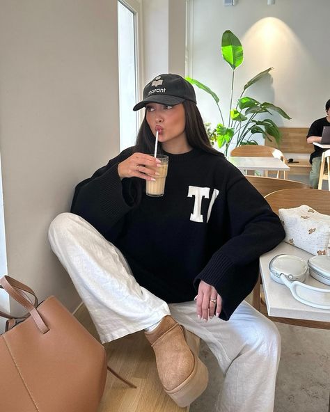 finally the temperature is saying light knit weather legacy logo knit launches tomorrow, thursday 9th may @ 12pm bst - click the link in bio to sign up for early access and be the first to shop 🛒 // #weareTALA #teamTALA @emilysupit swears our legacy logo milk in black and milk Knit Essentials Hoodie Outfit, Essential Knit Hoodie Outfit, Knitted Essentials Hoodie, Cozy Knitted Sweatshirt For Streetwear, Essentials Knit Hoodie, Modest Mom Outfits, Classy Skirt Outfits, Cap Outfits For Women, Cap Outfit