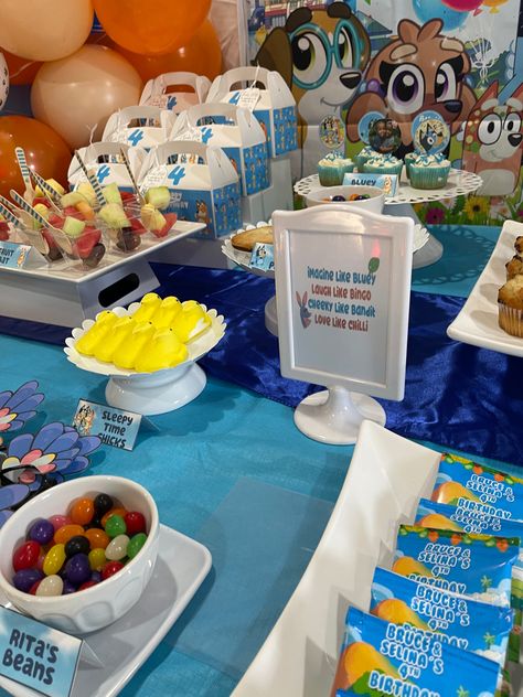 Bluey Theme Candy Table, Bluey Party Desserts, Bluey Birthday Dessert Table, Bluey Dessert Table Setup, Bluey Candy Table, Bluey Birthday Party Table, Bluey Birthday Party Table Decor, Bluey Dessert Table, Bluey Dessert Table Ideas