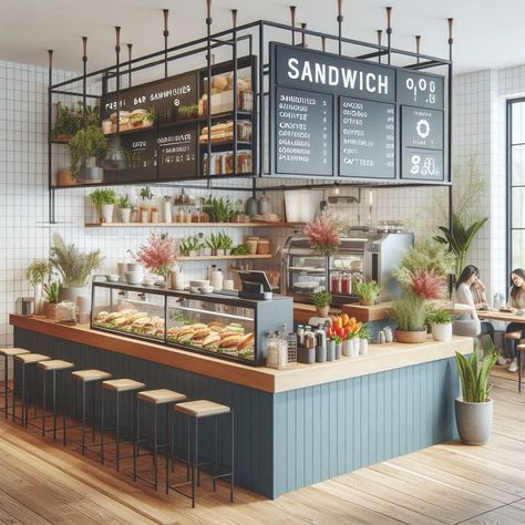 Food Counter Design Restaurant, Sandwich Bar Design, Sandwich Shops Interior, Sandwich Cafe Interior, Sandwich Shop Design Interior, Mini Cafe Design Interiors, Sandwich Shop Interior, Sandwich Shop Design, Coffee Shop Interior Design Ideas