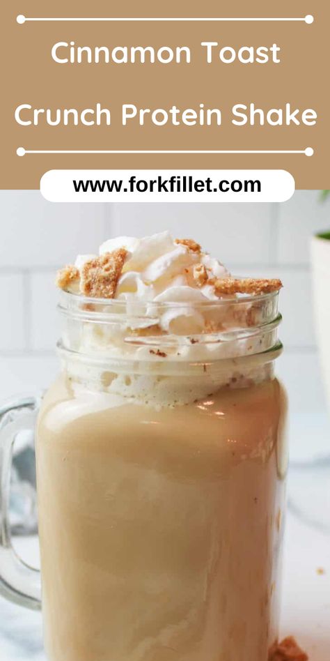 Try the Cinnamon Toast Crunch Protein Shake Recipe! It's like a special drink made with protein and the flavours of your favourite cereal. Cinnamon Bun Protein Shake, Starbucks Cinnamon Toast Crunch, French Toast Protein Shake, Cinnamon Toast Crunch Smoothie, Cinnamon Toast Crunch Protein Shake, Cinnamon Protein Shake, Cinnamon Roll Protein Shake, Cinnamon Bun Smoothie, Vanilla Protein Shake Recipes