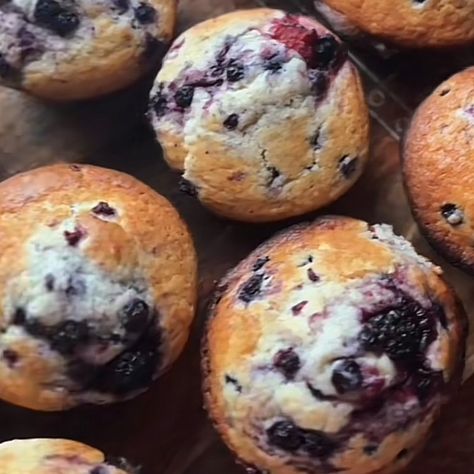 Mixed Berry Muffins Lily Lou, Berry Muffin Recipe, Muffins Homemade, Mixed Berry Muffins, Banana Bread Loaf, Lemon Poppyseed Bread, Berry Muffins, Homemade Muffins, Breakfast Muffins