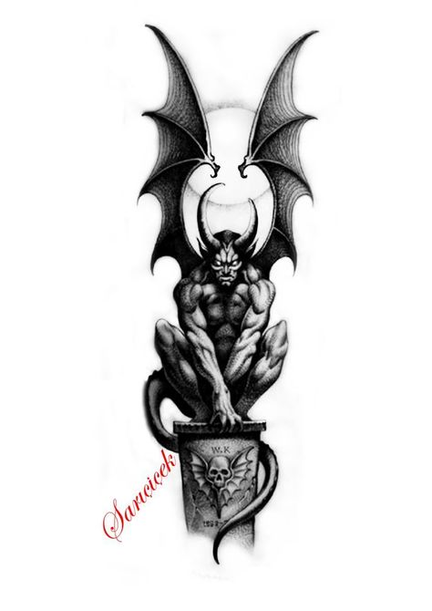 Gargoyle Tattoo, Small Dragon Tattoos, Filigree Tattoo, Card Tattoo Designs, Realistic Tattoo Sleeve, Wicked Tattoos, Scary Tattoos, Creepy Tattoos, Mythology Tattoos