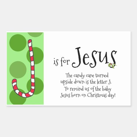 Christmas Candy Cane Tags- J is for Jesus Rectangular Sticker J Is For Jesus, Christian Core, Candy Cane Legend, Candy Cane Crafts, Christ Centered Christmas, Christmas Squares, Christmas Program, Preschool Christmas Crafts, Bible School Crafts