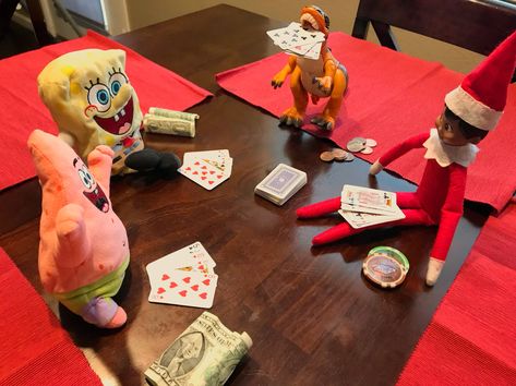 Clyde playing cards with his buddies Elf Playing Cards, Teddy Bear Cards, Elf On The Shelf Ideas, Shelf Ideas, On The Shelf, Elf On The Shelf, Elf, Playing Cards, Teddy Bear