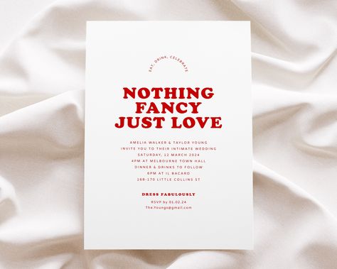 Nothing Fancy Just Love Invitation, Intimate Wedding Invitation Template, Pink and Red Wedding Invitation Download, Sweet Thing - Etsy Nothing Fancy Just Love Invitation, Nothing Fancy Just Love, Red Wedding Invitations, Wedding Invitation Paper, Pink And Red, Red Wedding, Paper Template, Wedding Printables, Christmas Wedding