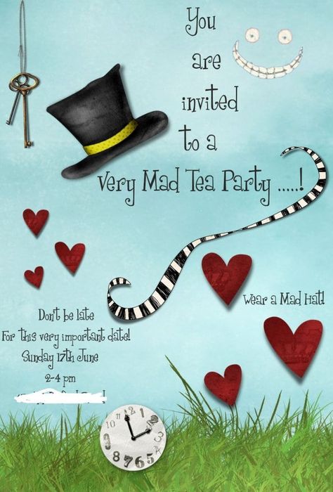 Mad Hatter Tea Party Invitation Templates Free Mad Hatter Tea Party Invitations, Mad Hatter Birthday Party, Mad Hatters Tea Party, Garden Party Invitations, Alice In Wonderland Tea Party Birthday, Mad Hat, Alice Tea Party, Mad Hatter Party, High Tea Party