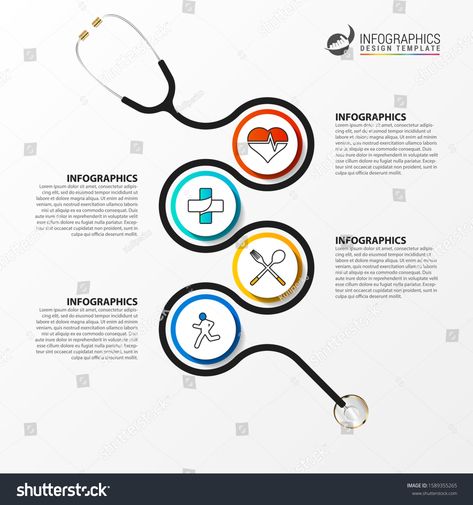 Medical and Health. Infographic design template with stethoscope. Vector illustration #Ad , #AD, #Infographic#design#Medical#Health Health Report Design, Health Design Ideas, Medical Posters Creative, Healthcare Graphic Design, Medical Poster Design Ideas, Medical Newsletter, Medical Design Graphics, Medical Graphic Design, Infographic Flyer