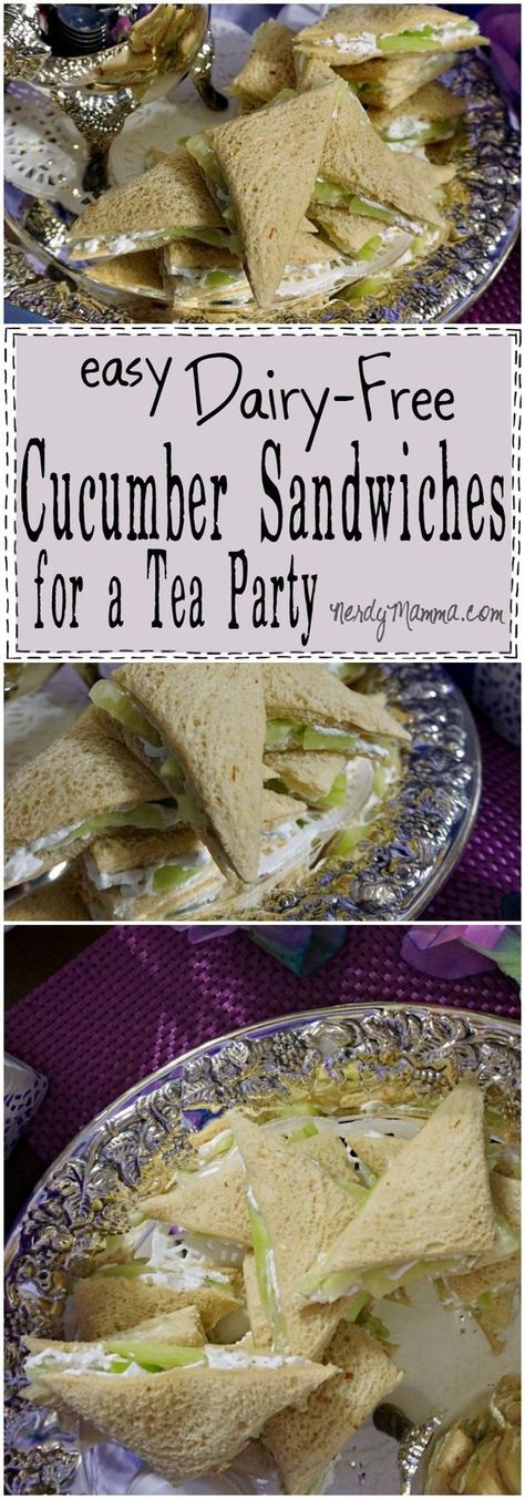 These little Cucumber Sandwiches are made Dairy-Free and they look just like the real thing! LOVE this idea! Vegan Brunch Party, Brunch Sandwich, Dairy Free Appetizers, Cucumber Tea Sandwiches, Cucumber Diet, Party Sandwiches, Vegan Brunch, Cucumber Sandwiches, Tea Party Food