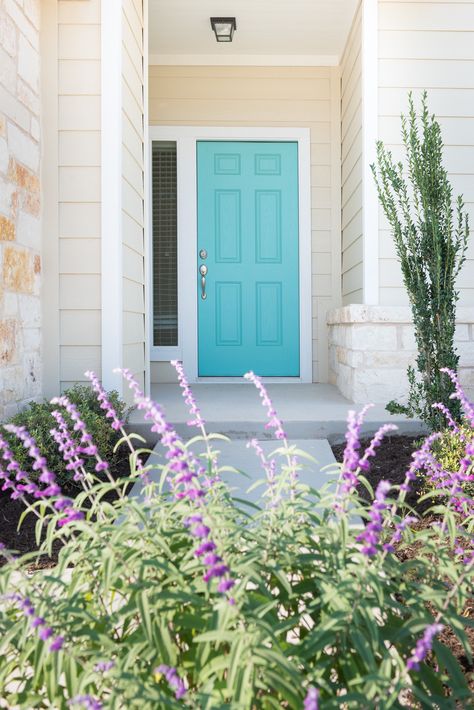 Tiffany Blue Doors Front Entrance, Tiffany Blue Door, Tiffany Blue Front Door, Fun Front Door Colors, Front Door Yellow, Blue Interior Doors, Bright Front Doors, Entry Door Colors, Patio Door Coverings