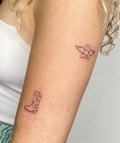 Dainty Cowgirl Boot Tattoo, Heart Cowboy Boots Tattoo, Cute Boot Tattoo, Fine Line Cowgirl Boot Tattoo, Tiny Cowgirl Boot Tattoo, Girly Cowboy Boot Tattoo, Mini Cowboy Tattoo, Cowboy Boot Flash Tattoo, Heart Cowboy Boot Tattoo