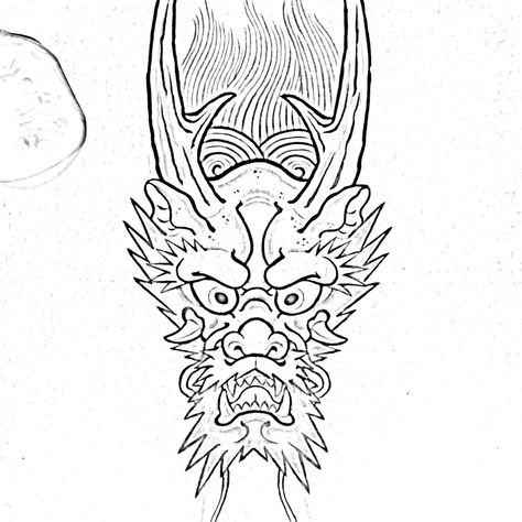 Traditional Oni Mask Tattoo Design, Oni Drawing, Hannya Mask Tattoo Design, Salmon Drawing, Candle Sketch, Oni Mask Tattoo, Traditional Japanese Tattoo Designs, Oni Tattoo, Geometric Mandala Tattoo