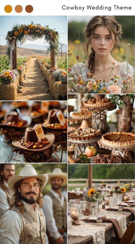 Cowboy wedding theme ideas for a rustic, Western-inspired event. Rustic Cowboy Wedding, Cowboy Wedding Theme, Custom Cowboy Hats, Wedding Theme Ideas, Theme Inspiration, Wedding Theme Inspiration, Cowboy Wedding, Cowboy Theme, Wedding Color Inspiration