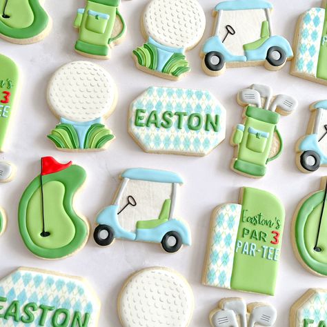 Golf Cookie Cake Birthday, Golf Baby Shower Cookies, Golf Cookies Decorated, 4th Birthday Party For Boys, Biscuit Decorating, Golf Cookies, Golf Baby Showers, Coral Springs Florida, Golf Baby